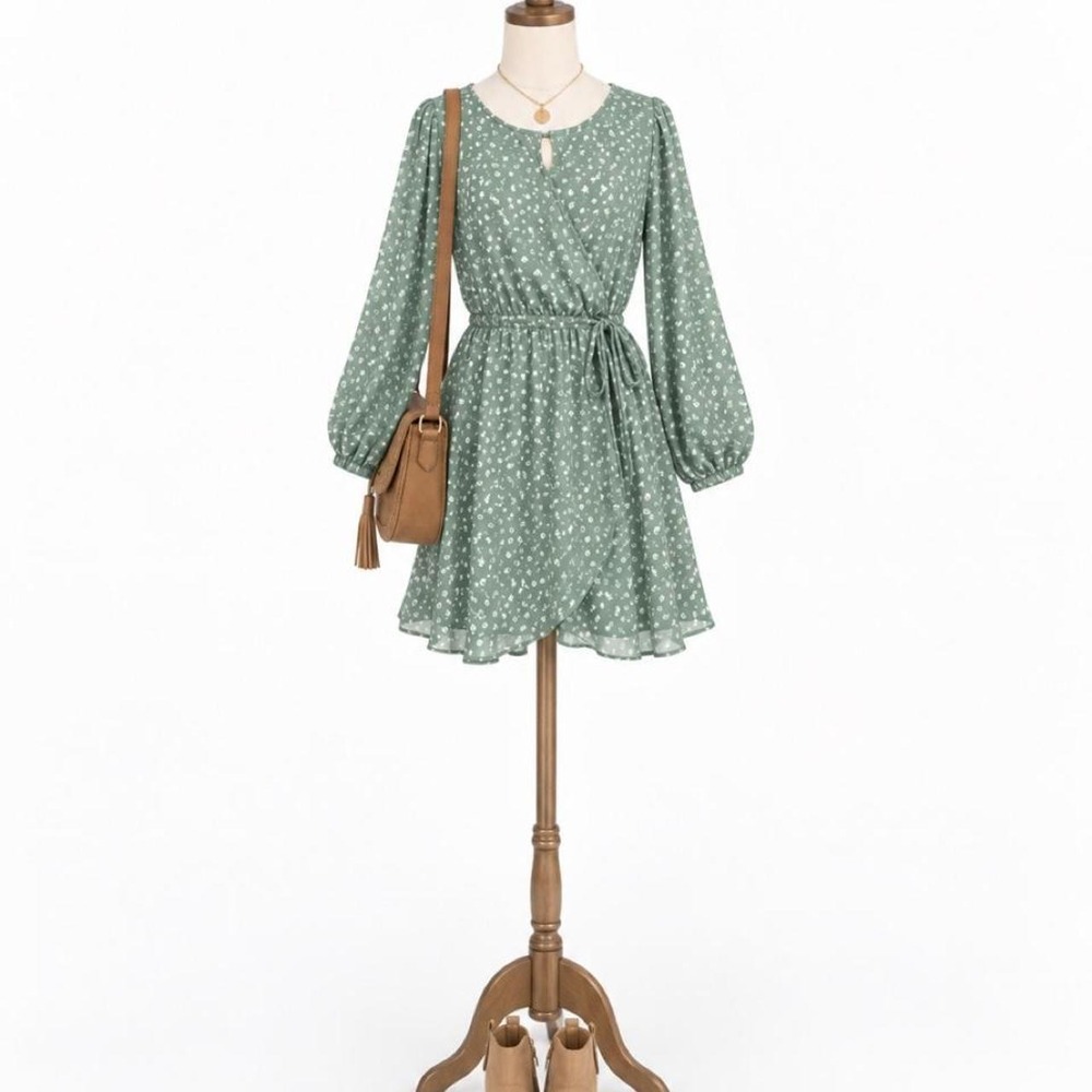 Abercrombie Kids Green Floral Wrap Dress Size 13/14